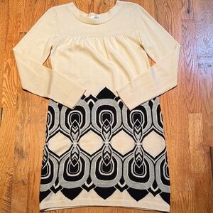 Tibi 100% merino wool geometric cream and black sweater dress size small